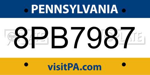 8PB7987 Pennsylvania License Plate