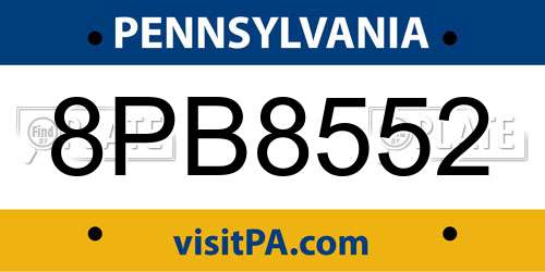 8PB8552 Pennsylvania License Plate