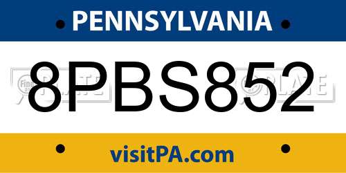 8PBS852 Pennsylvania License Plate
