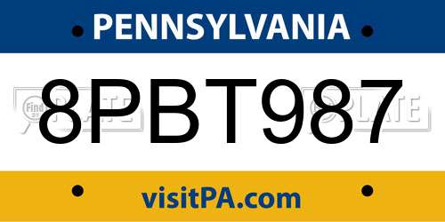 8PBT987 Pennsylvania License Plate