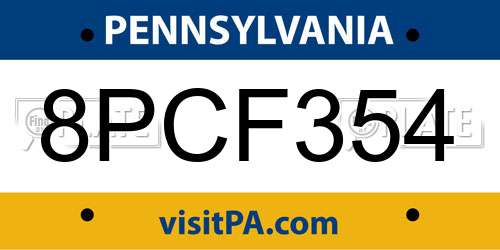 8PCF354 Pennsylvania License Plate
