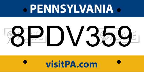 8PDV359 Pennsylvania License Plate