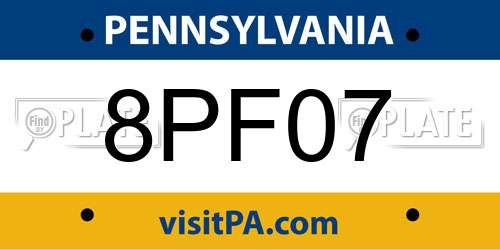 8PF07 Pennsylvania License Plate