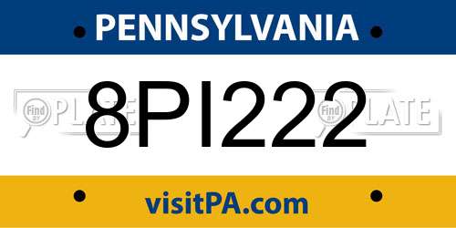 8PI222 Pennsylvania License Plate