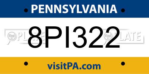8PI322 Pennsylvania License Plate