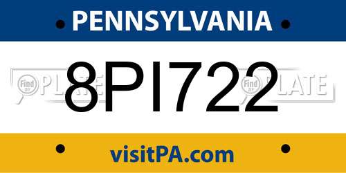 8PI722 Pennsylvania License Plate