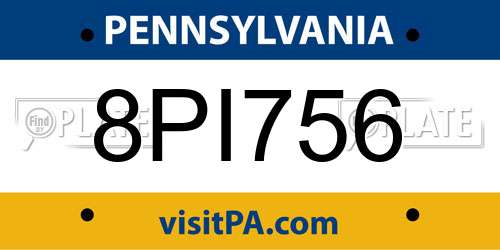 8PI756 Pennsylvania License Plate