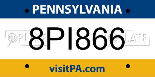 8PI866 Pennsylvania License Plate