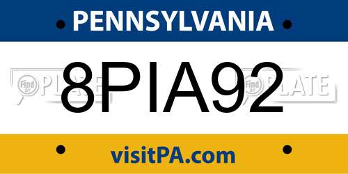 8PIA92 Pennsylvania License Plate