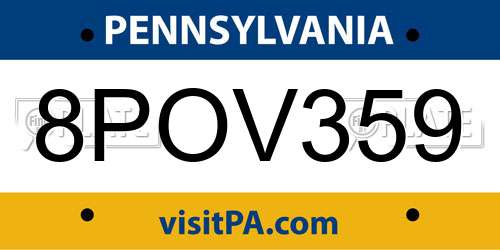 8POV359 Pennsylvania License Plate