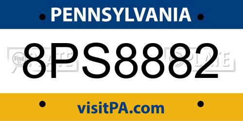 8PS8882 Pennsylvania License Plate