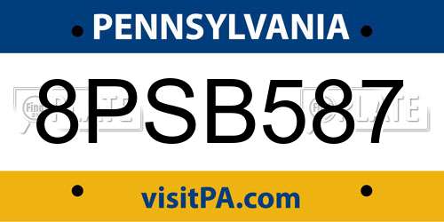8PSB587 Pennsylvania License Plate