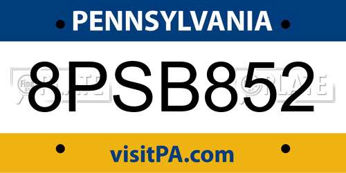 8PSB852 Pennsylvania License Plate