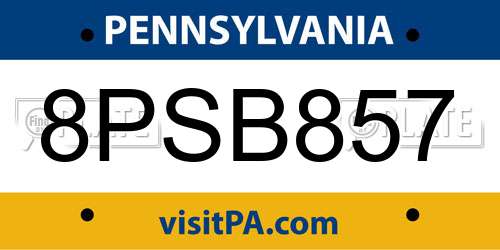 8PSB857 Pennsylvania License Plate