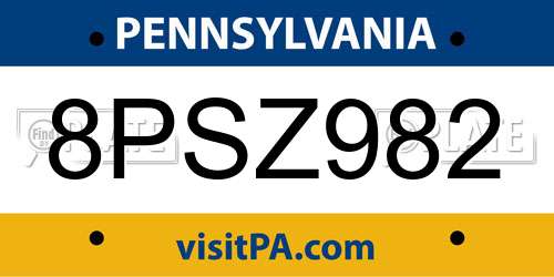 8PSZ982 Pennsylvania License Plate