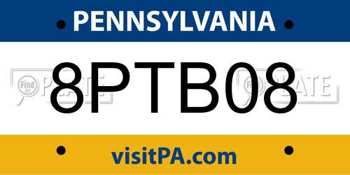 8PTB08 Pennsylvania License Plate