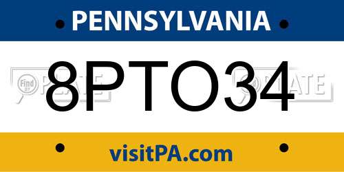 8PTO34 Pennsylvania License Plate