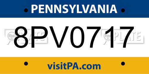 8PV0717 Pennsylvania License Plate