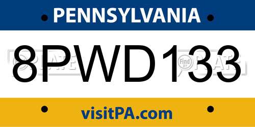 8PWD133 Pennsylvania License Plate