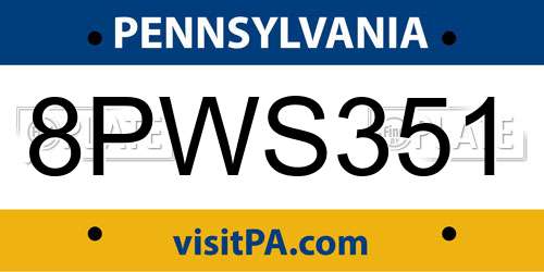 8PWS351 Pennsylvania License Plate