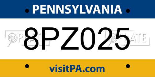 8PZ025 Pennsylvania License Plate