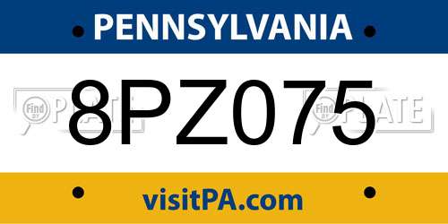 8PZ075 Pennsylvania License Plate