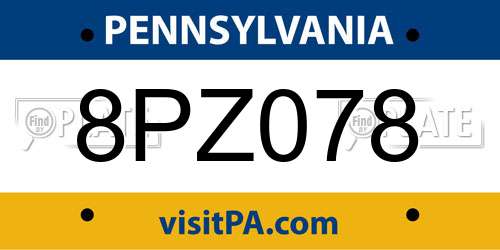 8PZ078 Pennsylvania License Plate