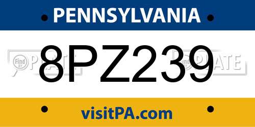 8PZ239 Pennsylvania License Plate
