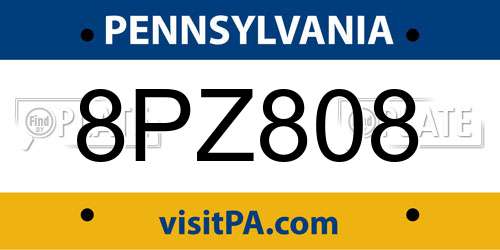 8PZ808 Pennsylvania License Plate