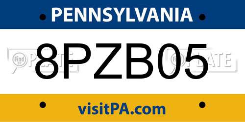 8PZB05 Pennsylvania License Plate