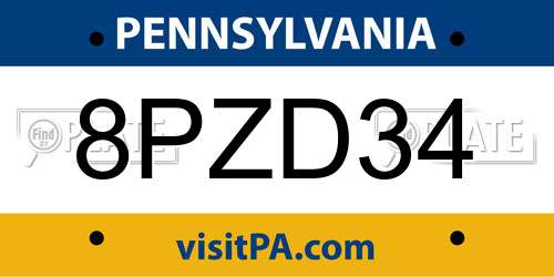 8PZD34 Pennsylvania License Plate