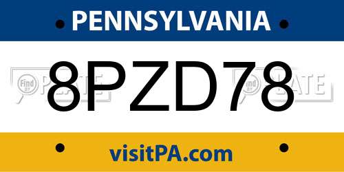 8PZD78 Pennsylvania License Plate