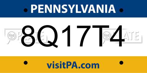 8Q17T4 Pennsylvania License Plate