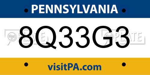 8Q33G3 Pennsylvania License Plate