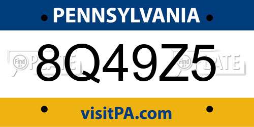 8Q49Z5 Pennsylvania License Plate