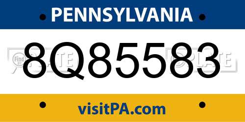 8Q85583 Pennsylvania License Plate