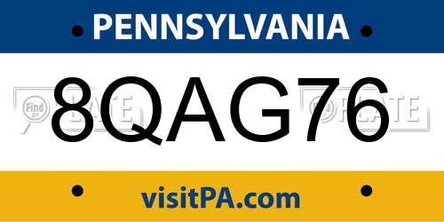8QAG76 Pennsylvania License Plate