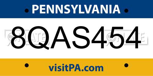 8QAS454 Pennsylvania License Plate
