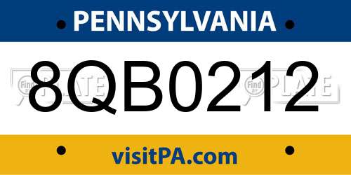 8QB0212 Pennsylvania License Plate