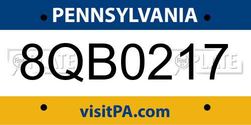 8QB0217 Pennsylvania License Plate