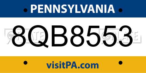 8QB8553 Pennsylvania License Plate