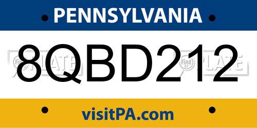 8QBD212 Pennsylvania License Plate
