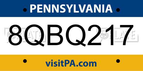 8QBQ217 Pennsylvania License Plate