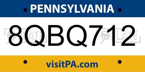 8QBQ712 Pennsylvania License Plate