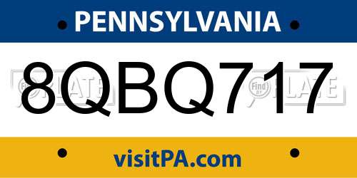 8QBQ717 Pennsylvania License Plate
