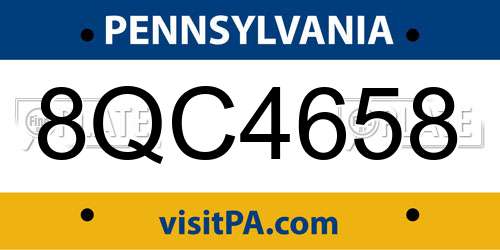 8QC4658 Pennsylvania License Plate