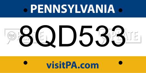 8QD533 Pennsylvania License Plate