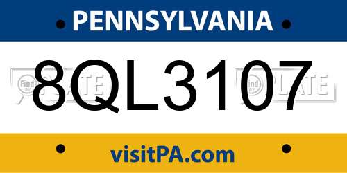 8QL3107 Pennsylvania License Plate