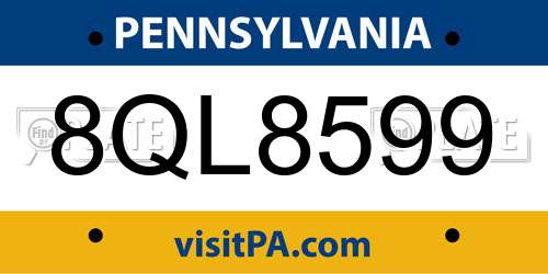 8QL8599 Pennsylvania License Plate