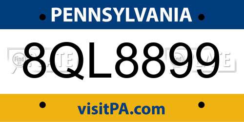 8QL8899 Pennsylvania License Plate